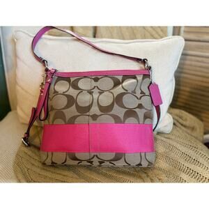 Coach Signature Khaki & Pink Convertible Shoulder/Crossbody Bag  F13674 Y2K